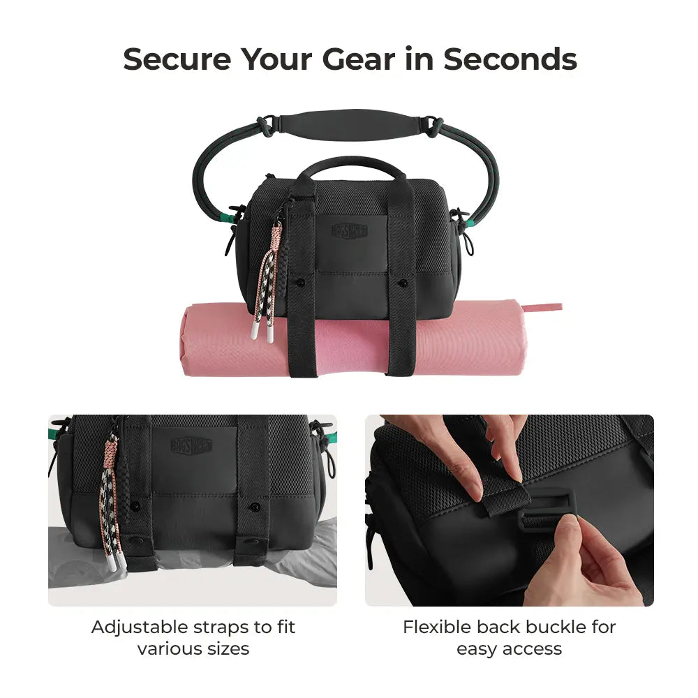 BAGSMART Reiki Mini Gym Compact Duffle Bag (9.84" X 5.9" X 6.69") 5.5L Capacity, Waterproof PVC Pocket, Adjustable Bottom Straps, Elastic Side Pockets, Ideal for Gym & Daily Use Spotlight Day Campaign