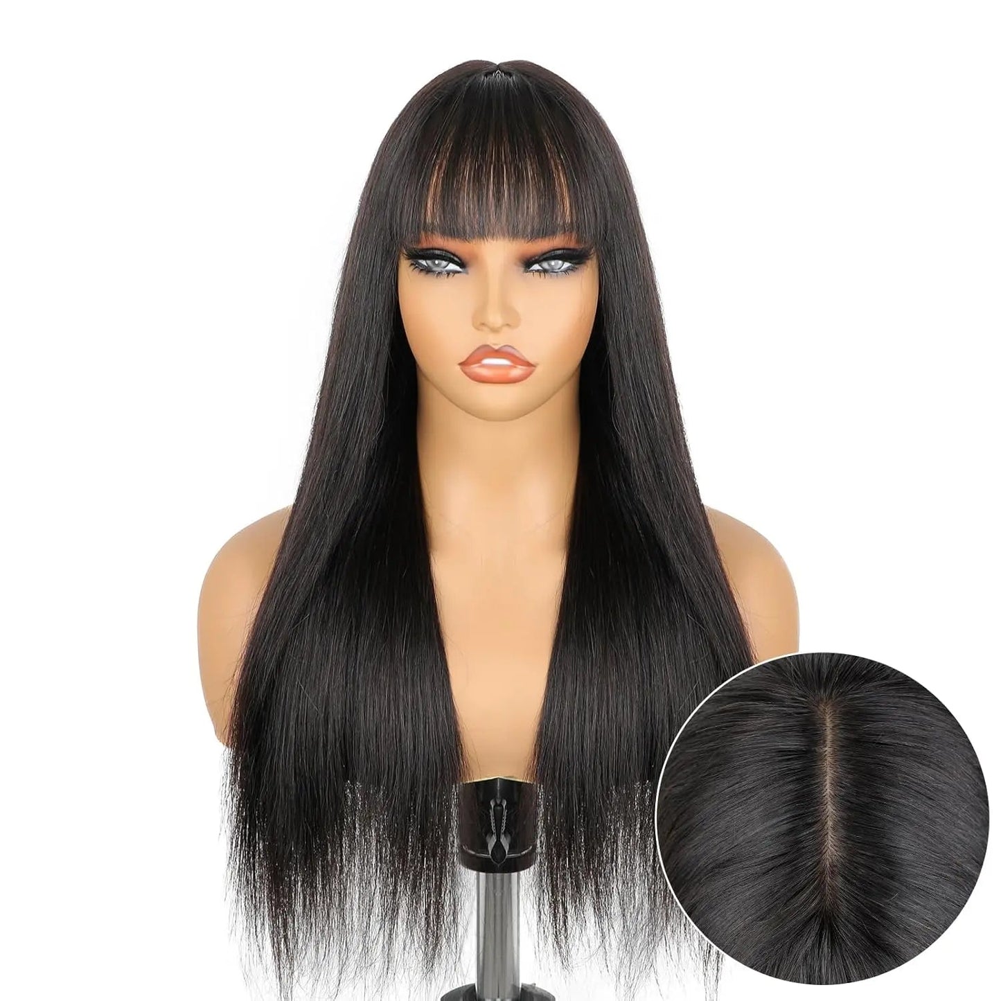 [New in Upgrade with Drawstring] Mamushow Straight Wigs with Bangs Human Hair 2X4 Lace Wig with Drawstring 180% Density Middle Part for Black Women Glueless Machine Made Wigs #Tiktokshopmemorialday#Summervibes