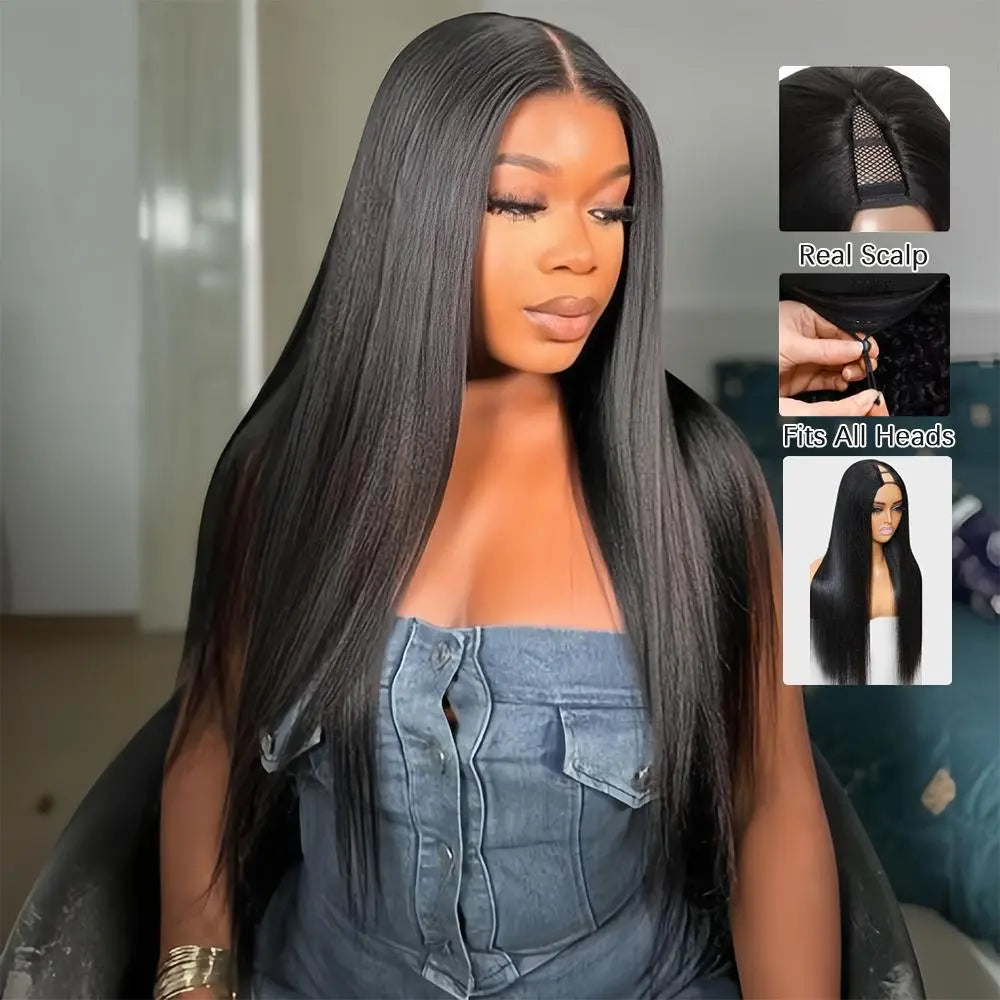 [Hot] Cheetahbeauty Upgrade with Drawstring Straight V Part Wigs Human Hair Glueless Body Wave V Part Human Hair Clip in Wigs Beginner Friendly No-Sew in No Glue Ready to Go Wig #Tiktokshopmemorialday #Weeklydeals