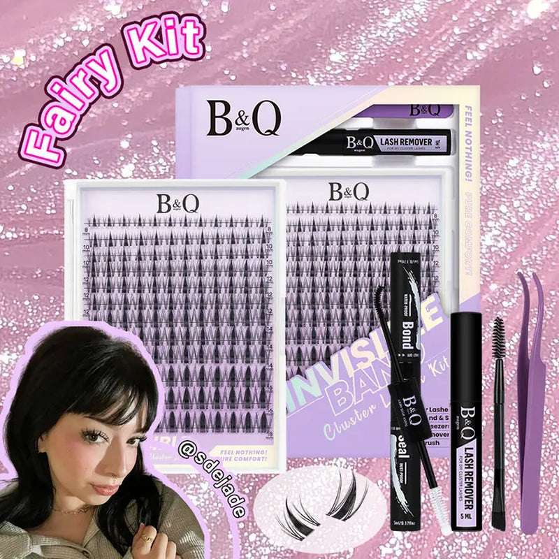 Fairy Lash Kit L B&Q Invisible Band Wispy Manga Individual Clusters,C Curl for DIY Eyelashes Extension,Waterproof Sleep Proof,Week Long Lasting Fake Lash Cosmetic Makeup Spiky Anime Lash Outdoorfun Vacation Lash Dolly #Tiktokshopmemorialday #Summervibes