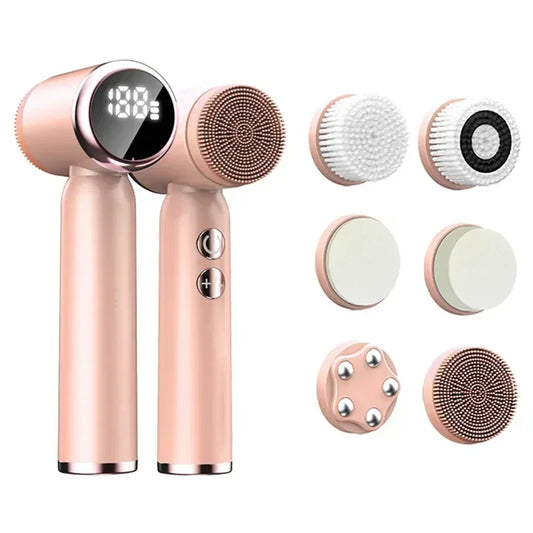 LED 6 In1 Electric Facial Cleanser Silicone Beauty Device Facial Wash Brush Facial Cleanser Brush Mini Hifu Skincare USB Charger