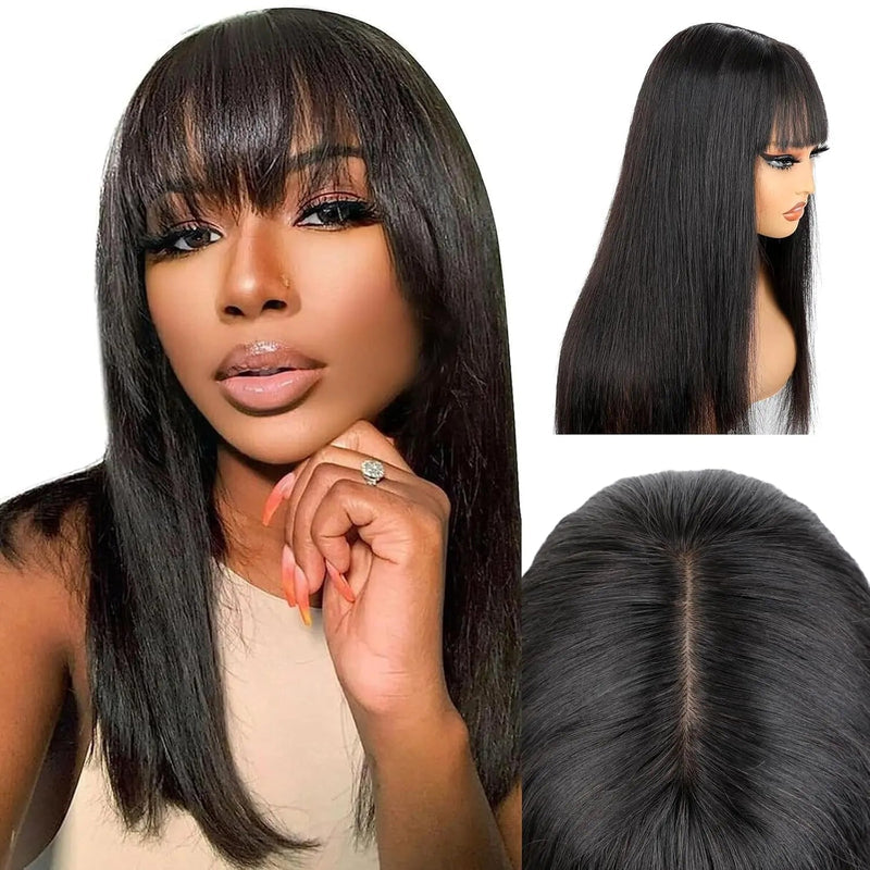 Mid-point black straight hair hood