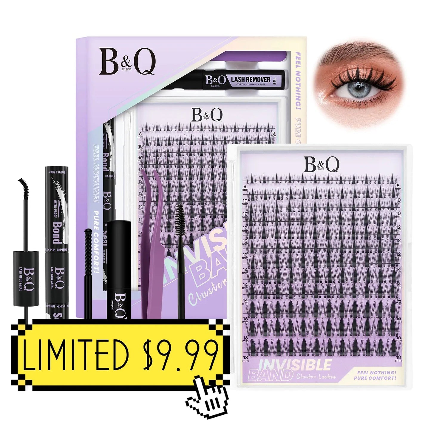 Fairy Lash Kit L B&Q Invisible Band Wispy Manga Individual Clusters,C Curl for DIY Eyelashes Extension,Waterproof Sleep Proof,Week Long Lasting Fake Lash Cosmetic Makeup Spiky Anime Lash Outdoorfun Vacation Lash Dolly #Tiktokshopmemorialday #Summervibes