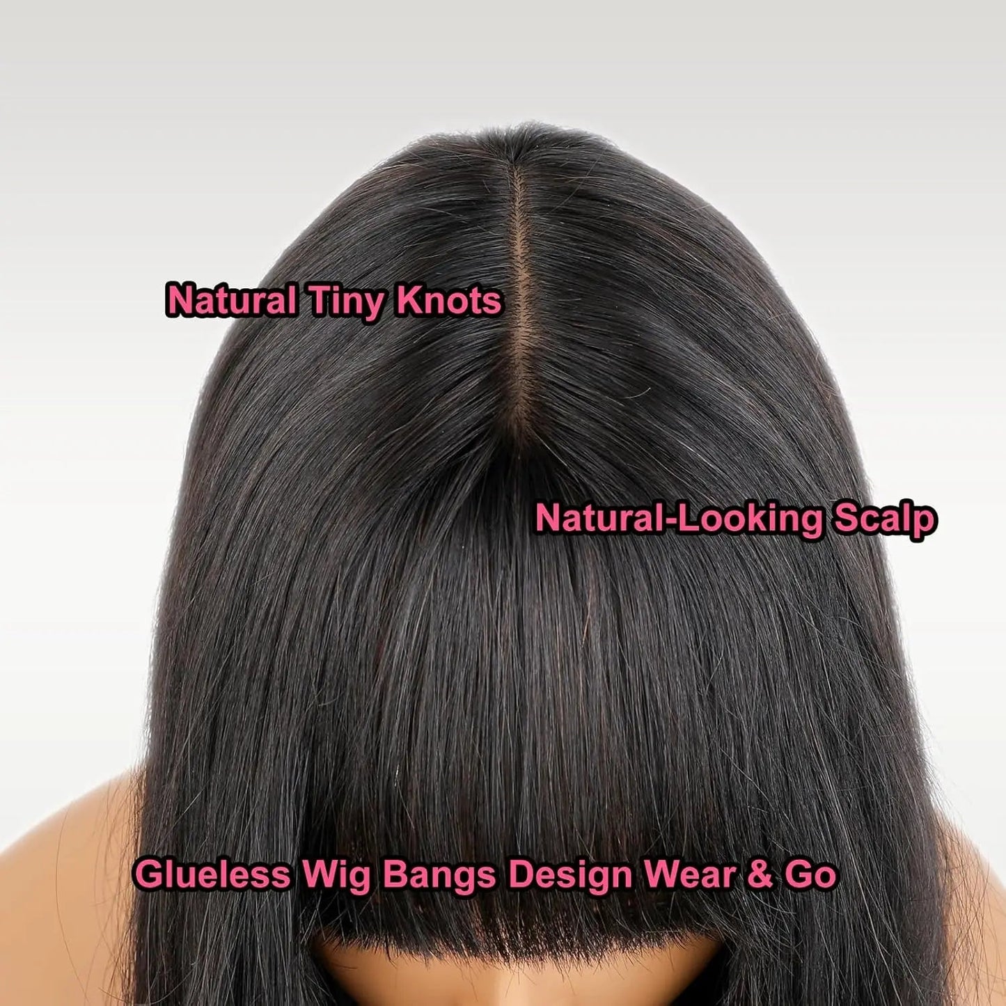 [New in Upgrade with Drawstring] Mamushow Straight Wigs with Bangs Human Hair 2X4 Lace Wig with Drawstring 180% Density Middle Part for Black Women Glueless Machine Made Wigs #Tiktokshopmemorialday#Summervibes
