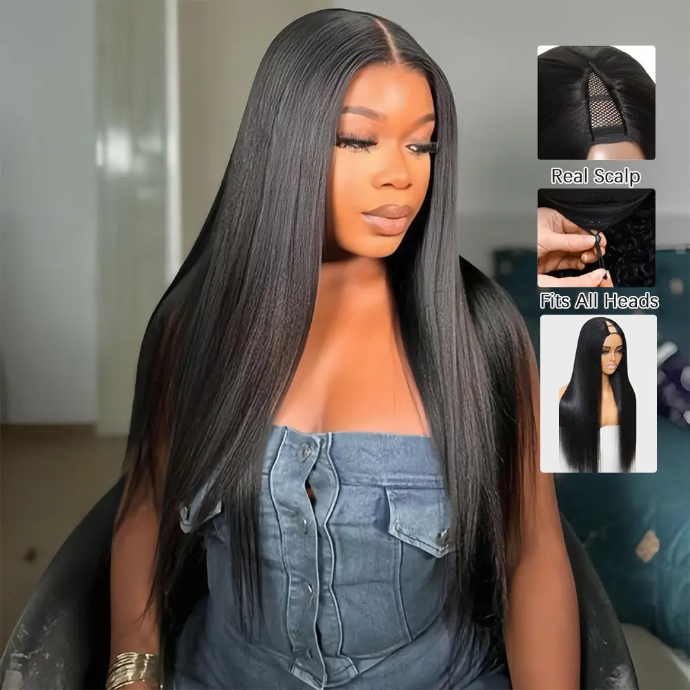 [Hot] Cheetahbeauty Upgrade with Drawstring Straight V Part Wigs Human Hair Glueless Body Wave V Part Human Hair Clip in Wigs Beginner Friendly No-Sew in No Glue Ready to Go Wig #Tiktokshopmemorialday #Weeklydeals
