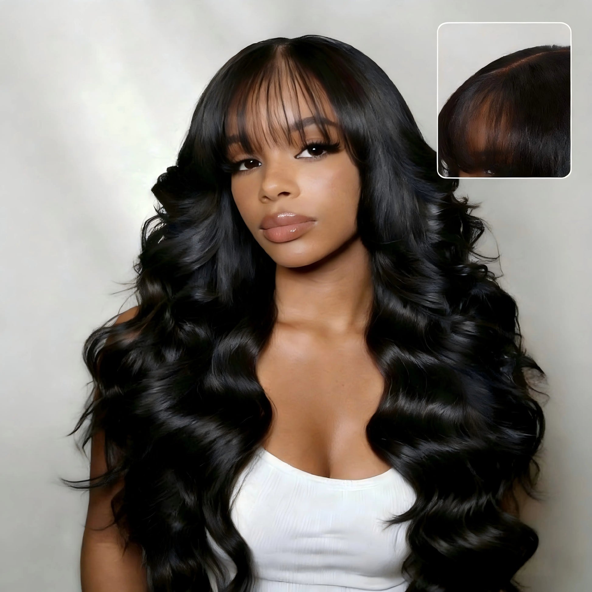 [New in Upgrade with Drawstring] Mamushow Straight Wigs with Bangs Human Hair 2X4 Lace Wig with Drawstring 180% Density Middle Part for Black Women Glueless Machine Made Wigs #Tiktokshopmemorialday#Summervibes