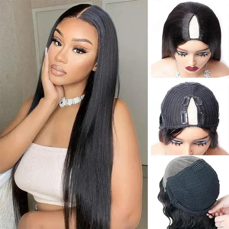 [Hot] Cheetahbeauty Upgrade with Drawstring Straight V Part Wigs Human Hair Glueless Body Wave V Part Human Hair Clip in Wigs Beginner Friendly No-Sew in No Glue Ready to Go Wig #Tiktokshopmemorialday #Weeklydeals