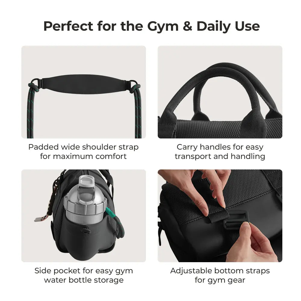 BAGSMART Reiki Mini Gym Compact Duffle Bag (9.84" X 5.9" X 6.69") 5.5L Capacity, Waterproof PVC Pocket, Adjustable Bottom Straps, Elastic Side Pockets, Ideal for Gym & Daily Use Spotlight Day Campaign