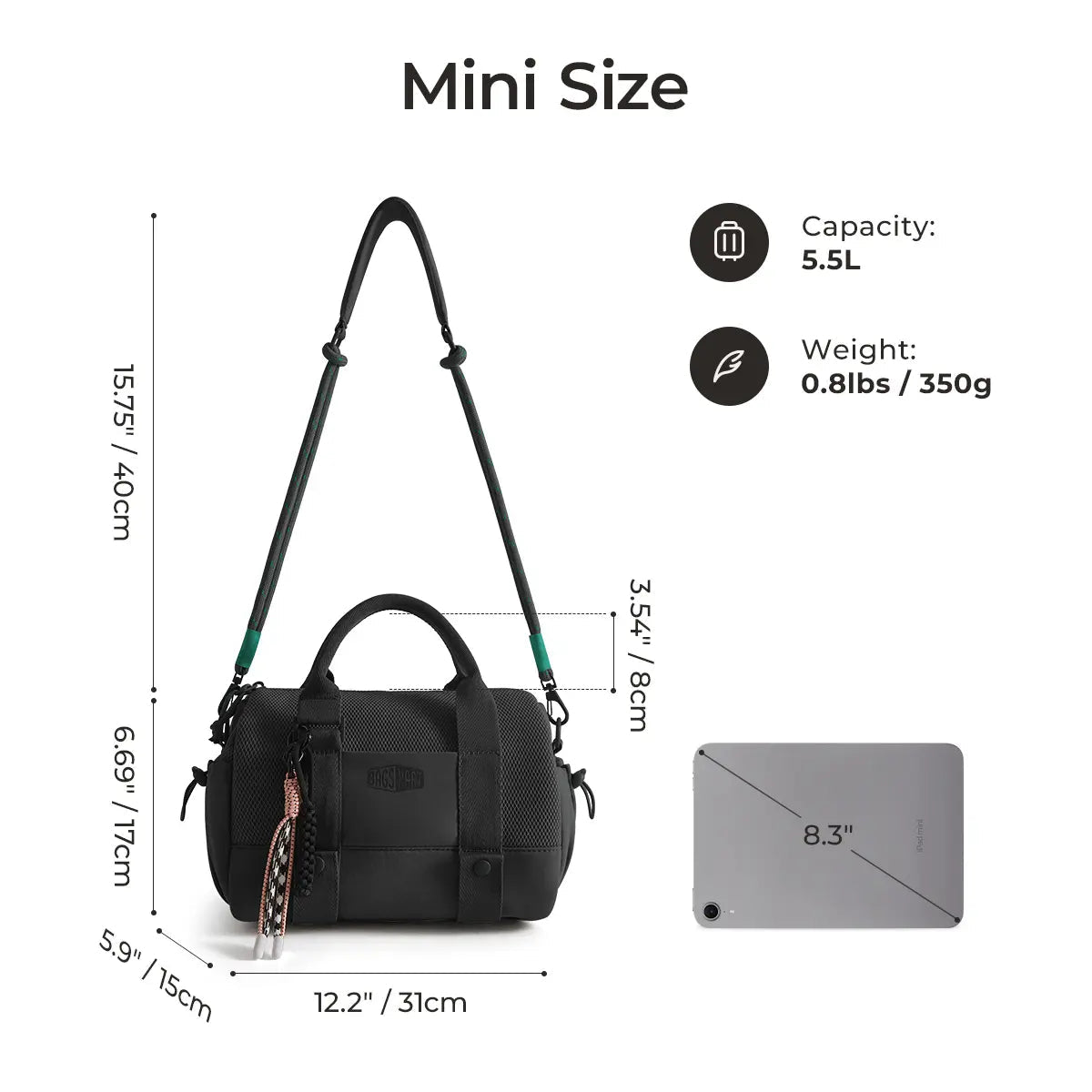 BAGSMART Reiki Mini Gym Compact Duffle Bag (9.84" X 5.9" X 6.69") 5.5L Capacity, Waterproof PVC Pocket, Adjustable Bottom Straps, Elastic Side Pockets, Ideal for Gym & Daily Use Spotlight Day Campaign